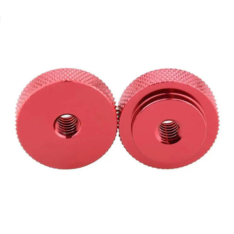 1/4-20 Female Thumb Wheel Lock Nut Adapter Set of 2 in Aluminum Alloy with Red Knurled Edge Locknuts