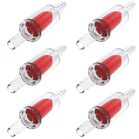 Six red Pawfly 1-way aquarium check valves for 3/16 inch airline tubing