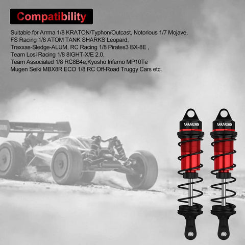 Two Pack 110Mm One Eighth Scale RC Car Front Shock Absorbers Set Adjustable Dampers For Off Road One Eighth Scale RC Trucks And Buggy Upgrades Fits Kraton Typhon 6S Sledge And Similar Models Red Black