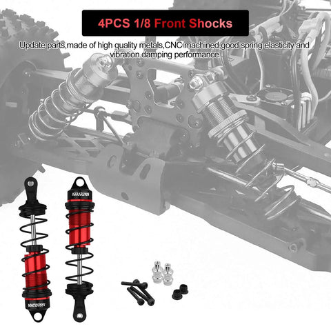 Two Pack 110Mm One Eighth Scale RC Car Front Shock Absorbers Set Adjustable Dampers For Off Road One Eighth Scale RC Trucks And Buggy Upgrades Fits Kraton Typhon 6S Sledge And Similar Models Red Black
