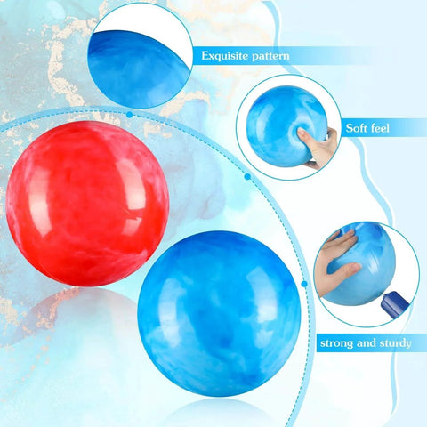 2 Pcs 8.5 Inch Large Marbleized Bouncy Balls Colorful Inflatable Balls for Adults Pet Party Supplies Beach Playground PVC(8.5 Inch,Red,Blue) with a focus on their pattern and durability.