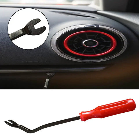 Pro Grade 1 Piece Fastener Remover for Car Panels and Doors Clip Puller Rivet Removal Tool with red handle in car interior