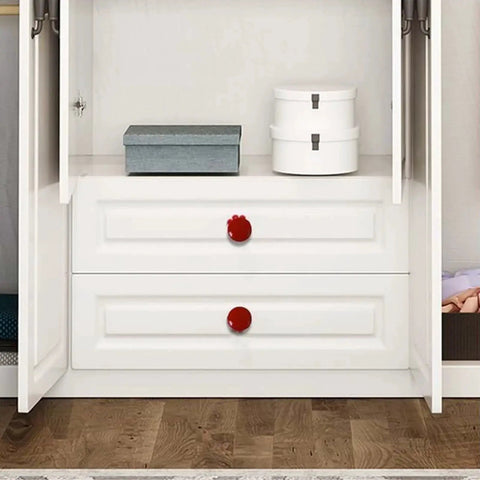 Red Ceramic Knobs Set Of 4 For Cabinets And Drawers Round Colored Drawer Handles For Kitchen Cabinets Dresser And Wardrobe Hardware Durable Zinc Alloy Construction Smooth Finish Child Safe Design installed on white drawers
