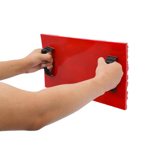 Heavy Duty Concrete Mold 434x252mm Reusable Plastic Formwork for Pavers and Slabs held by hands, red color, DIY use.