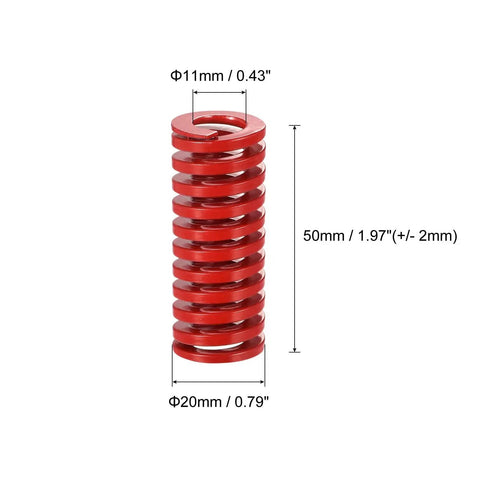 Red 20mm Outer Diameter Die Spring 50mm Long 10 Pack Closed End Medium Load Spiral Stamping Mold Die Springs 65Mn Steel.