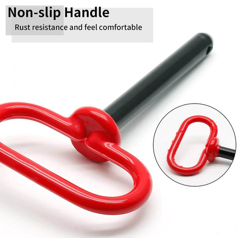 2 Pack Heavy Duty One Half Inch by Four Inch Trailer Hitch Pin and Clip for Tractor RV Truck Boat Car, red handle close-up