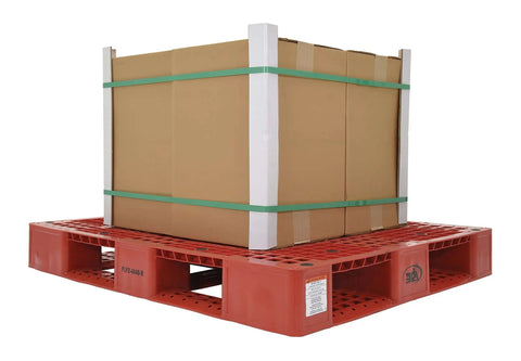 Red High Density Polyethylene Pallet With Four Way Entry 39 1/2 In By 47 3/8 In 6 In Tall 8000 Lb Capacity Serrated Deck For Drainage Ideal For Export Food Medical And Pharmaceutical Use Vestil PLP2-4840-RED holding boxes