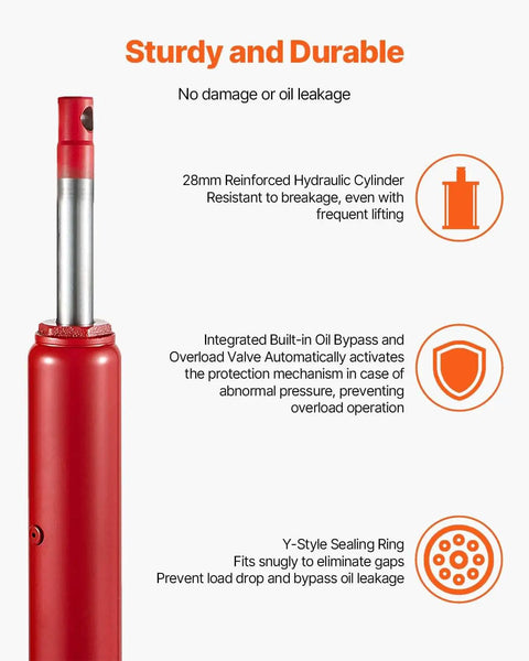 Heavy Duty 4 Ton Long Ram Hydraulic Jack With 8818 Lb Capacity For Engine Hoist And Garage Lifts, Red, close-up view