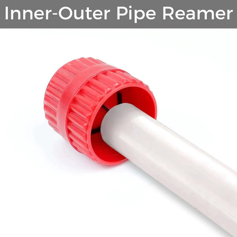 Two Piece Pipe Deburring Kit With Reamer And Chamfer Tools For PVC PPR Copper Brass Aluminum Tubes In Red And Black, showing red pipe reamer.