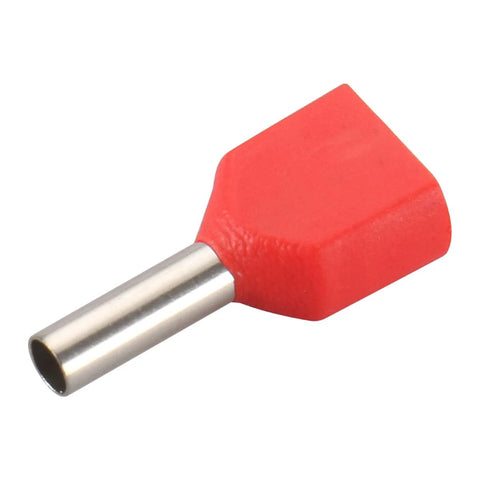 Red Twin Insulated Ferrule Crimp Connector For 16 AWG 1.5mm2 Copper Wire Tin Plated TE1508 End Terminal 8mm Long 15.5mm Wide Ideal
