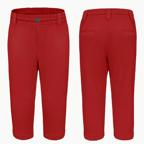 Red All Purpose Knicker Baseball Pants for Toddlers to Youth Boys and Girls, Knee Length Elastic Hem with Belt Loops, Front and Back View
