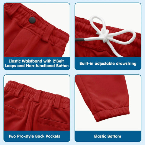 Detail view of All Purpose Knicker Baseball Pants for Toddlers to Youth Boys and Girls, featuring elastic waistband and pockets by MIVEI.