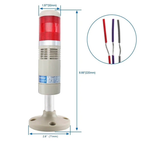Industrial Signal Light Tower With Red LED Indicator And Built In Buzzer Continuous Warning Light DC 24V LGP-502TJ Metal And Plastic Construction Mounting Bracket Included