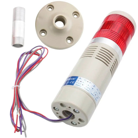 Industrial Signal Light Tower With Red LED Indicator And Built In Buzzer Continuous Warning Light DC 24V LGP-502TJ Metal And Plastic Construction Mounting Bracket Included