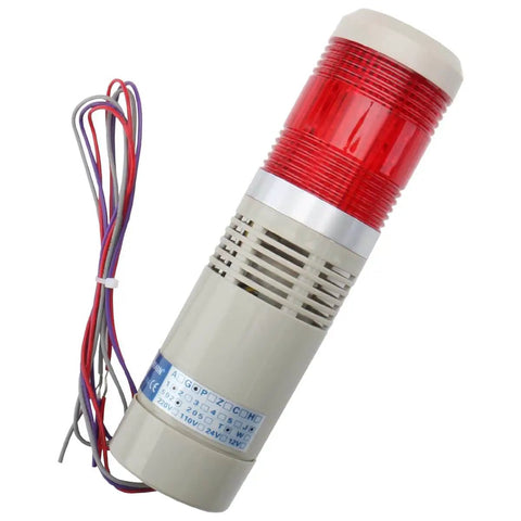Industrial Signal Light Tower With Red LED Indicator And Built In Buzzer Continuous Warning Light DC 24V LGP-502TJ Metal And Plastic Construction Mounting Bracket Included