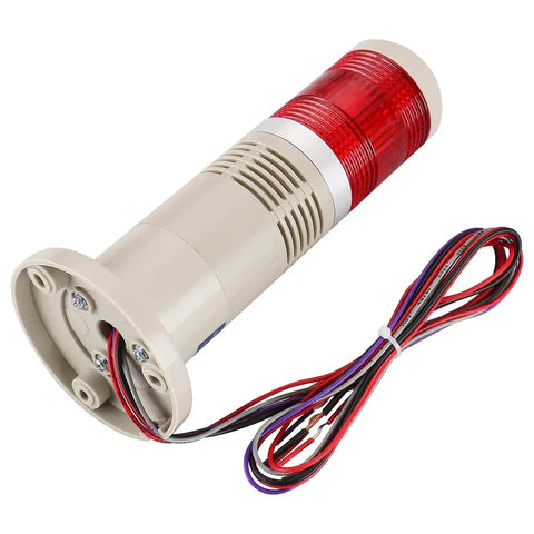 Industrial 24V DC Alarm Warning Flashing Light With Built In Buzzer Red LED Signal Tower Lamp, base visible, 80mm x 190mm