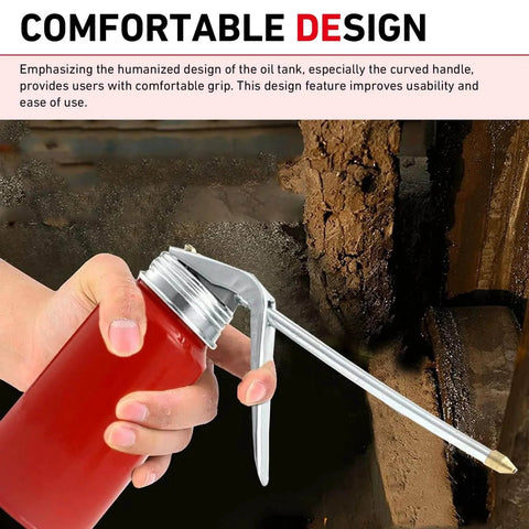 Person using Two Pack Metal Hand Pump Oil Can For Cars And Motorcycles, 200 Ml Universal Motor Oil Dispenser with spout and ergonomic handle