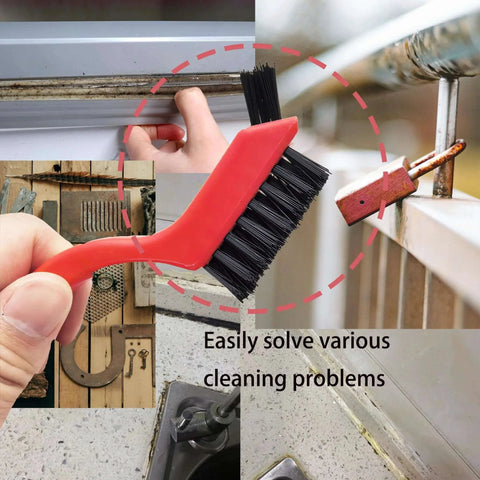Close-up of a red 6-Pack Nylon Cleaning Brush with non-scratch nylon bristles and ergonomic grip for delicate surfaces cleaning.