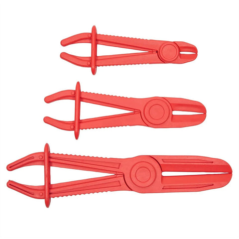 Three Pack Hose Pinch Off Pliers In Red Nylon For Automotive Fuel Line Clamps And Brake Radiator And Coolant Hoses Heat Resistant And Nonconductive Clamp Tool Set
