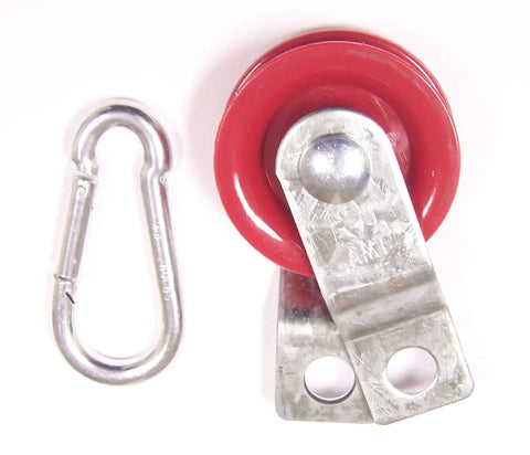 1-3/4 Inch Red Nylon Pulley And 1/4 Inch Zinc Plated Spring Hook Set For Netting And Batting Cages With Fiberglass Reinforced Nylon Sheave