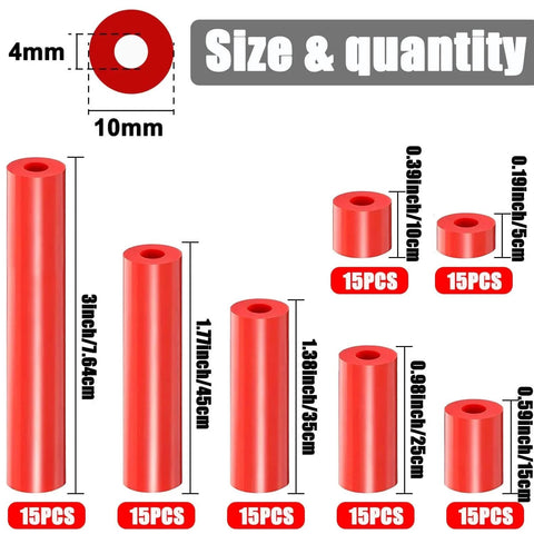 Size chart of 105 Red Outlet Screw Spacers from 195 Pieces Electrical Outlet Extender Kit