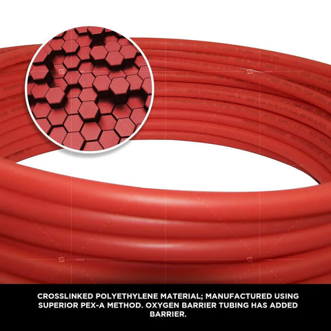 Pex A Tubing 1 Inch 100 Ft Coil Red Non Barrier Flexible PEX Pipe for Potable Water, highlighting texture detail.