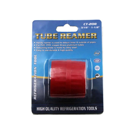 All Purpose Pipe Deburring Reamer Tool For PVC Copper Aluminum Brass And Steel With Inner And Outer Reaming Capabilities Removes Burrs From Pipe Edges And Fits Three Sixteenths Inch To One And One Half Inch Pipes Red JagTRADE in packaging