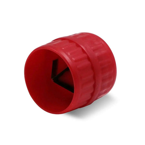 Red All Purpose Pipe Deburring Reamer Tool For PVC Copper Aluminum Brass And Steel With Inner And Outer Reaming Capabilities, side view.