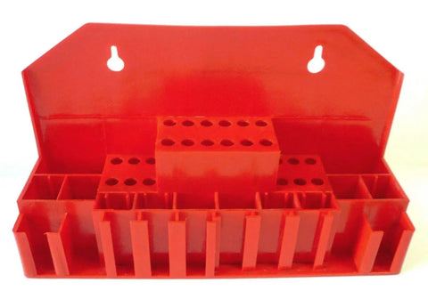 58 Piece T Slot Clamping Kit red organizer for milling machines and drill presses, multiple slots and holes for parts storage