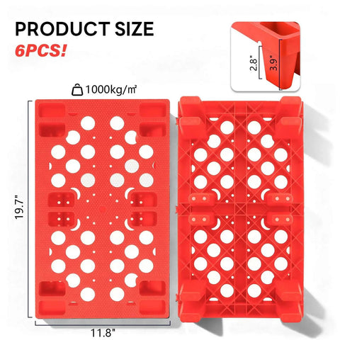 Red 6 Pack Plastic Pallets Lightweight Nestable Polyethylene Floor Pallets With Moisture Proof Mesh Surface for air circulation