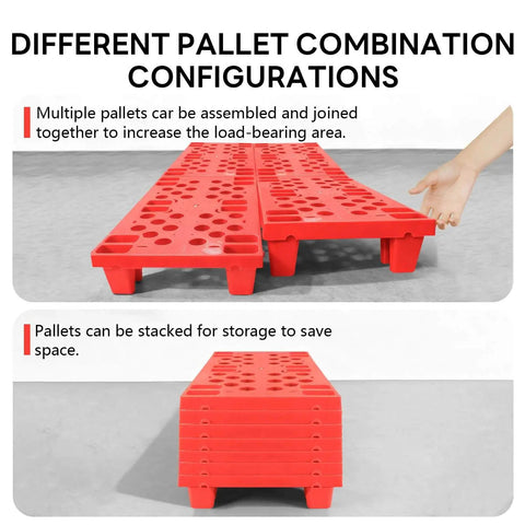 Red 6 Pack Plastic Pallets Lightweight Nestable Polyethylene Floor Pallets With Moisture Proof Mesh Surface stacked and combined