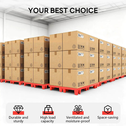 Red 6 Pack Plastic Pallets Lightweight Nestable Polyethylene Floor Pallets With Moisture Proof Mesh Surface For Air Circulation