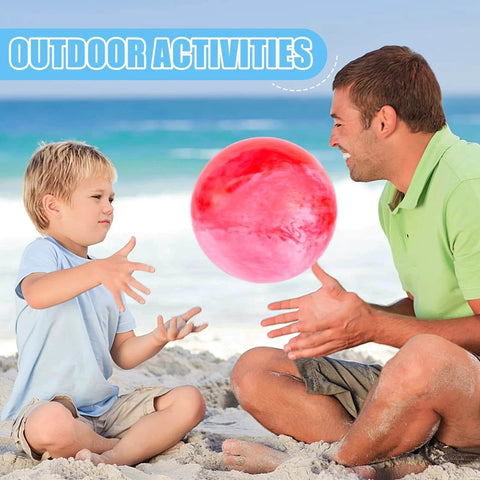 Father and son playing with red 3 otters 6PCS Playground Balls, 8.5 Inches Beach Ball for Kids on sandy beach