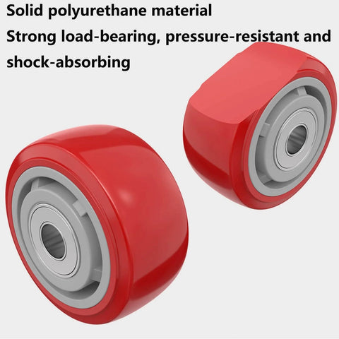 Solid polyurethane heavy duty swivel caster wheels set of 4 with dual locking brakes, showcasing smooth rolling design.