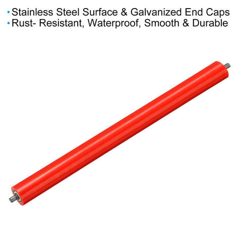 Polyurethane Coated Conveyor Roller 2" Diameter 24" Length, 2 Pack Stainless Steel Transmission Replacement Part Galvanized End, Red