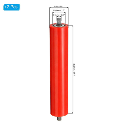 Durable Polyurethane Coated Conveyor Roller For 2 Inch Diameter And 10 Inch Length Red Finish With Stainless Steel Shaft Ends