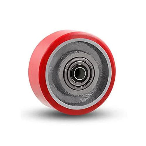 Heavy Duty Swivel Caster Wheels Set of 4 with Brake, 75mm PU Plate Castors close-up showing iron core and red polyurethane tread