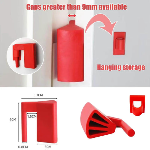 Hanging Silicone Door Pinch Guard And Anti Door Slam Stopper For Kid Safe Baby Proofing Doors That Stay Open Hidden Mount On Hinges Soft Rubber Protection Red 2 Pack, dimensions shown and hung on door