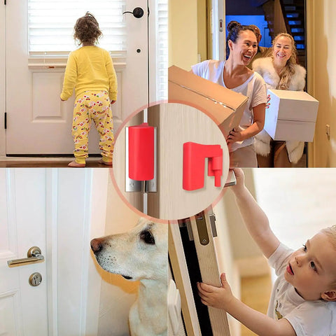 Hanging Silicone Door Pinch Guard And Anti Door Slam Stopper For Kid Safe Baby Proofing Doors That Stay Open Hidden Mount On Hinges Soft Rubber Protection Red 2 Pack in use