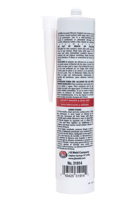 Back view of Red High Temperature RTV Silicone Gasket Maker And Sealant For Auto Shop Boat And Heavy Machinery, 10.3 oz tube