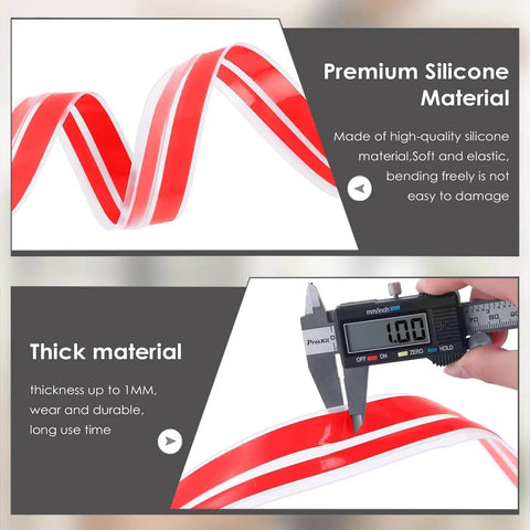Close-up of 20Ft T-Shaped Silicone Weather Stripping Seal showing premium silicone material and 1mm thickness measurement