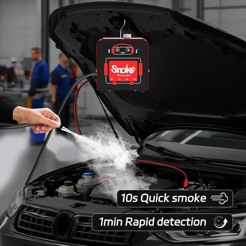 Automotive smoke leak tester SD101 kit by Amazon, red diagnostic device for EVAP and vacuum leak detection under hood