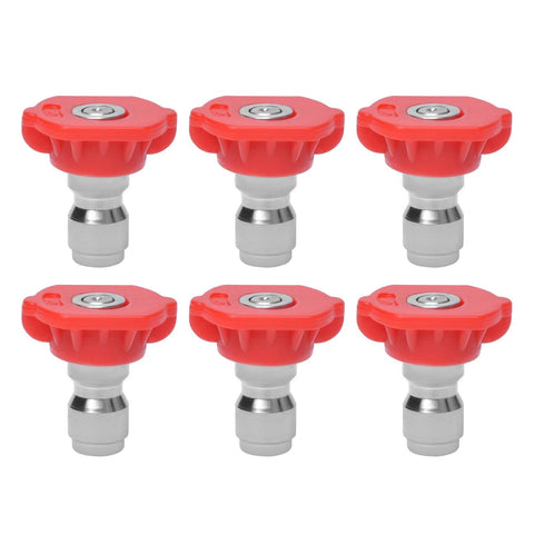 Podoy red 0-degree stainless steel pressure washer nozzle tips with 1/4 inch quick-connect, orifice 3.0, pack of 6