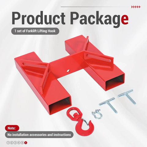 6600 Lbs Capacity Forklift Lift Hook For Pallet Forks Universal Fit Built Tough With Swivel Hook Red Powder Coated Finish ALMULOO Steel Lifting Hoist With 2 T Screws