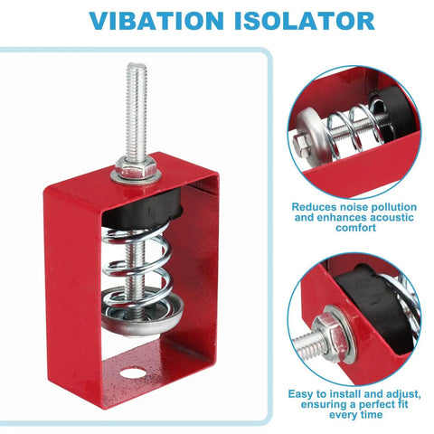 Ceiling Spring Vibration Isolator Hangers 8 Pack For Mechanical Damping Mounts Anti Vibration For AC Air Processors Bedroom Theater Studio Red Steel And Rubber Construction With M8 Thread Load Capacity Up To 44 Lbs Each front view showing spring and rubber components in red casing.