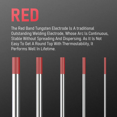Red Tip 3/32 Inch By 7 Inch TIG Welding Tungsten Electrodes WT20 EWTh-2 AWS Certified 10 Pack Pro Grade shown upright