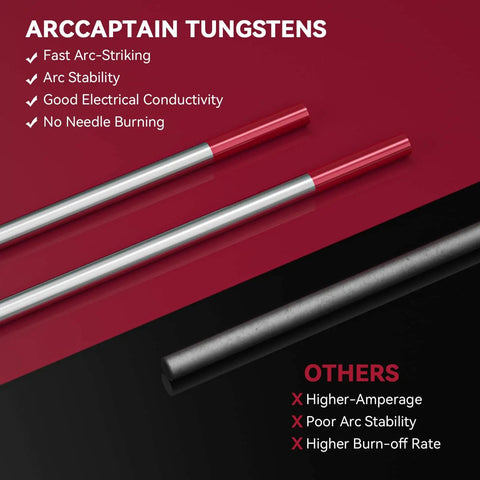 Red 3 32nd Inch TIG Tungsten Electrodes 7 Inch 10 Pack WT20 EWth 2 For TIG Welding AWS A5 12M EN 26848 Compliance shown with others