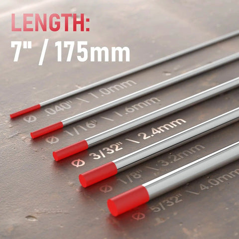 Red Tip 3/32 Inch By 7 Inch TIG Welding Tungsten Electrodes WT20 EWTh-2 AWS Certified 10 Pack