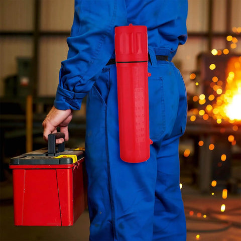 Red 14 Inch Welding Rod Storage Tubes Two Pack Airproof Waterproof Electrode Holders for Stick Welding Canisters in use