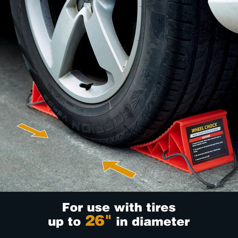 Heavy Duty Wheel Chocks For RVs And Campers, 4 Pack With Rope, Non Slip Hard Plastic Chocks That Keep Your Ride In Place On Any Terrain, Durable And Easy To Remove, Red PAHTTO